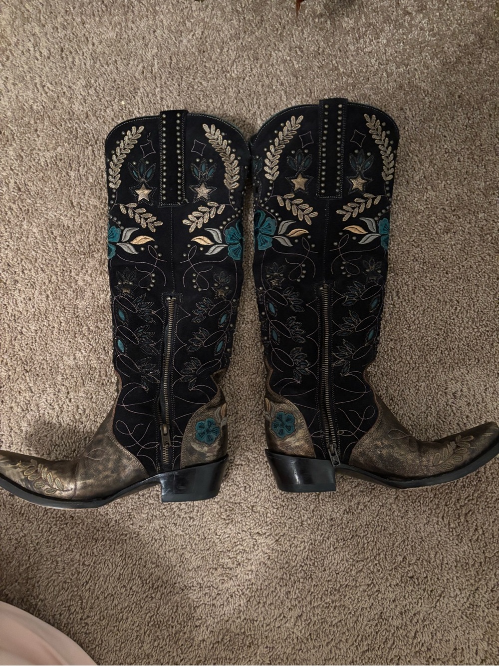 Old Gringo Copper and Black Embroidered Floral Tall Western Boots - Picture 2 of 3